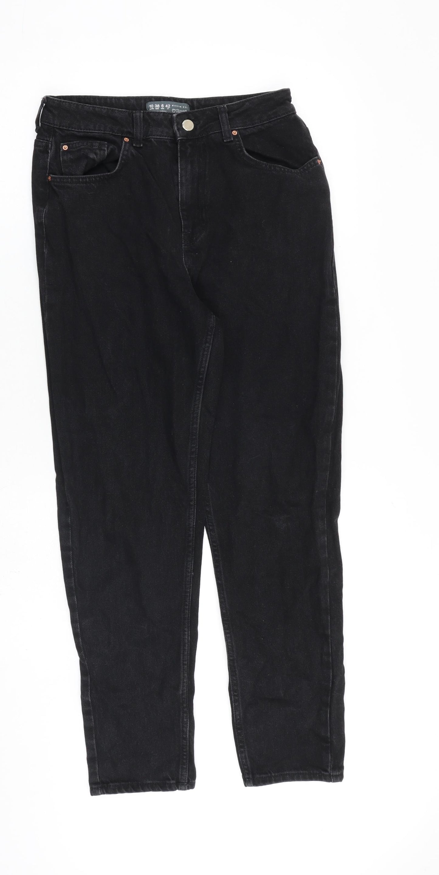 Denim & Co. Womens Black Cotton Straight Jeans Size 10 L28 in Regular Zip