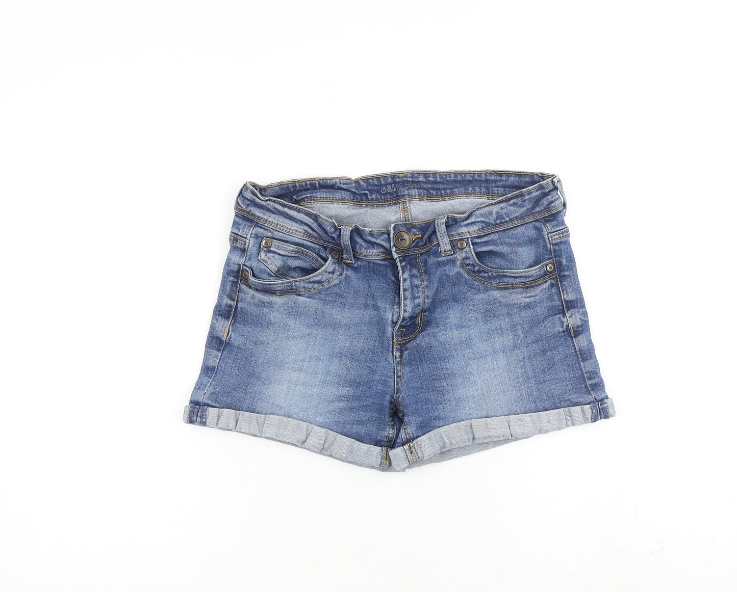 Oasis Womens Blue Cotton Hot Pants Shorts Size 28 in L3 in Regular Zip