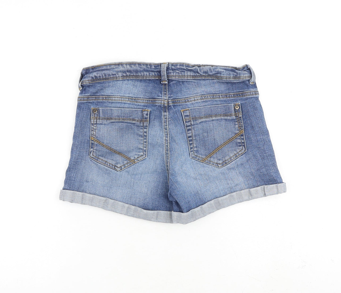 Oasis Womens Blue Cotton Hot Pants Shorts Size 28 in L3 in Regular Zip