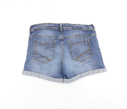 Oasis Womens Blue Cotton Hot Pants Shorts Size 28 in L3 in Regular Zip