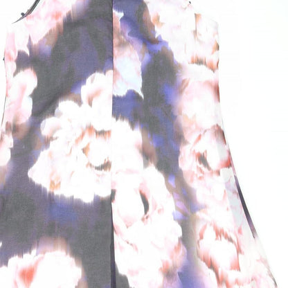 Dorothy Perkins Womens Purple Floral Polyester A-Line Size 12 Round Neck Zip - Crocheted Lace Detail