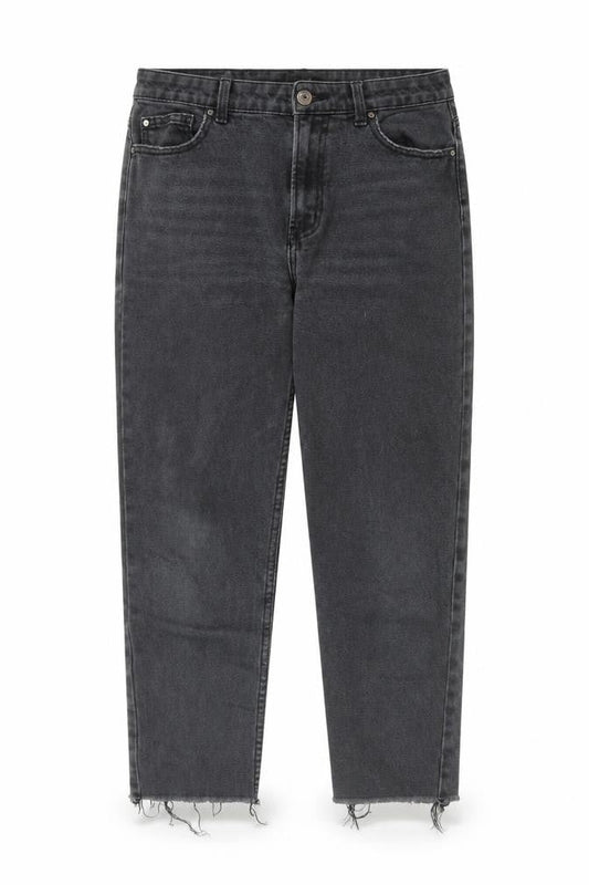 Front view of Only women’s grey cotton tapered jeans, size UK 30, in, 32-inch leg regular zip - raw hem