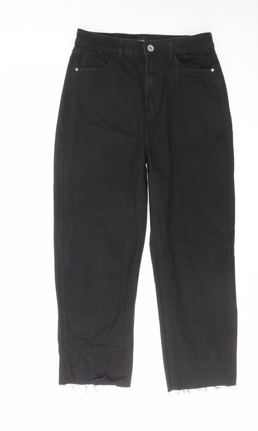 Boohoo Womens Black Cotton Straight Jeans Size 10 L25 in Regular Zip - Raw Hem