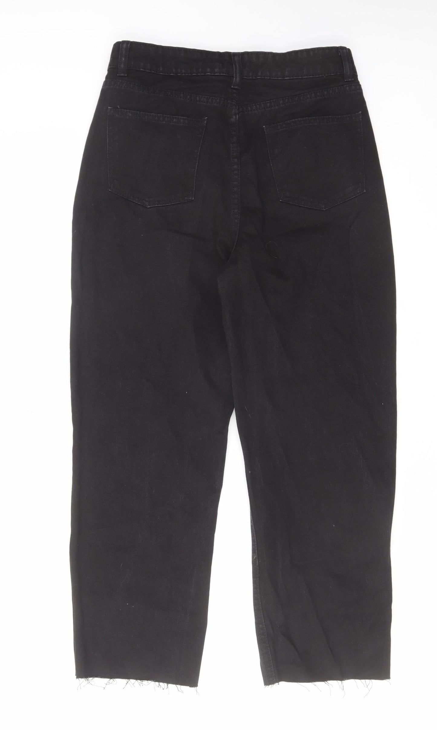 Boohoo Womens Black Cotton Straight Jeans Size 10 L25 in Regular Zip - Raw Hem