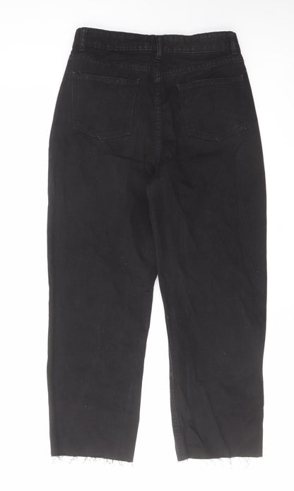 Boohoo Womens Black Cotton Straight Jeans Size 10 L25 in Regular Zip - Raw Hem