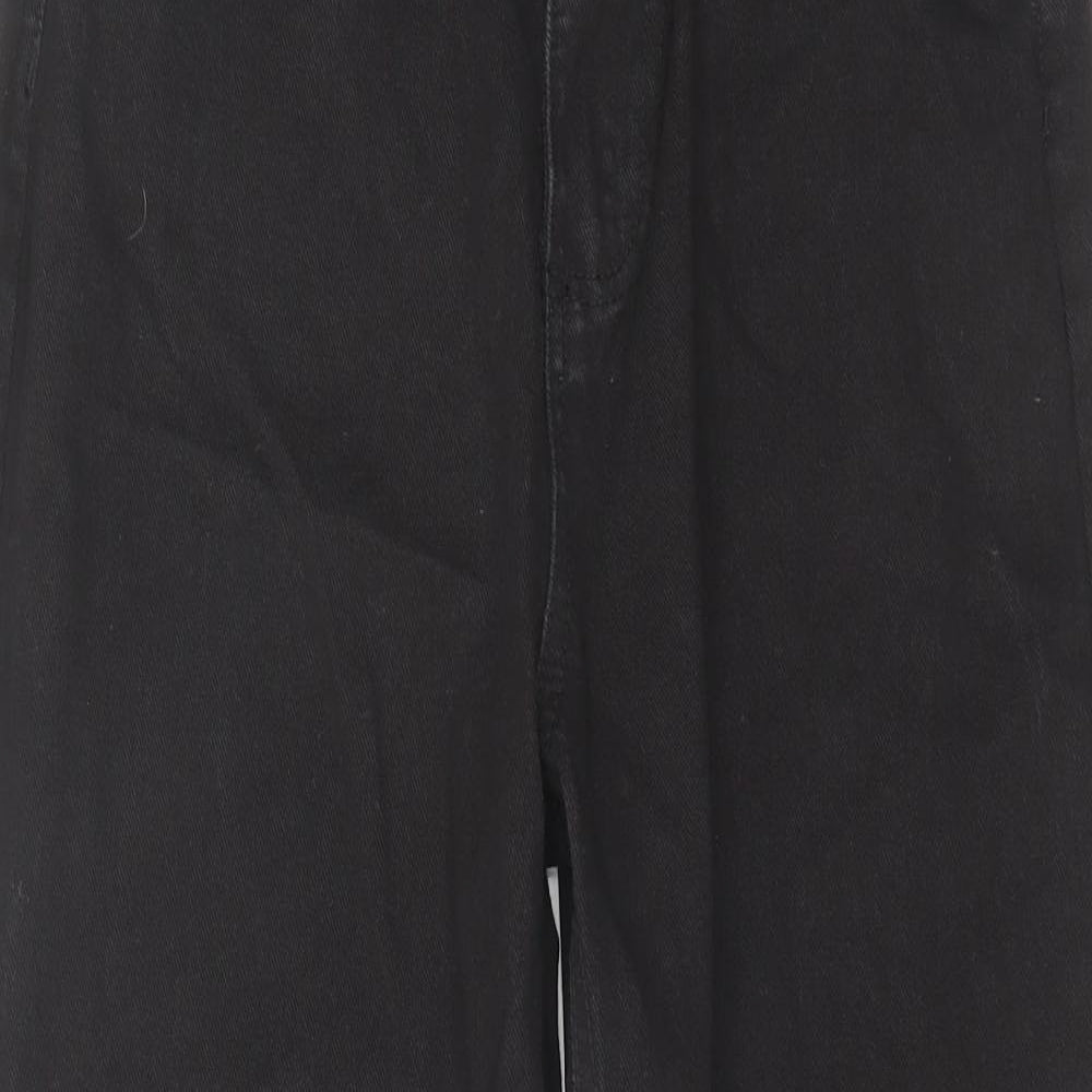 Boohoo Womens Black Cotton Straight Jeans Size 10 L25 in Regular Zip - Raw Hem