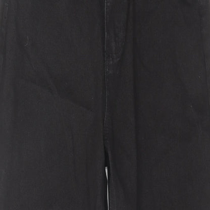 Boohoo Womens Black Cotton Straight Jeans Size 10 L25 in Regular Zip - Raw Hem