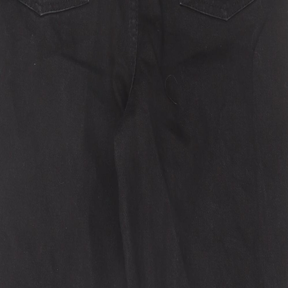Boohoo Womens Black Cotton Straight Jeans Size 10 L25 in Regular Zip - Raw Hem