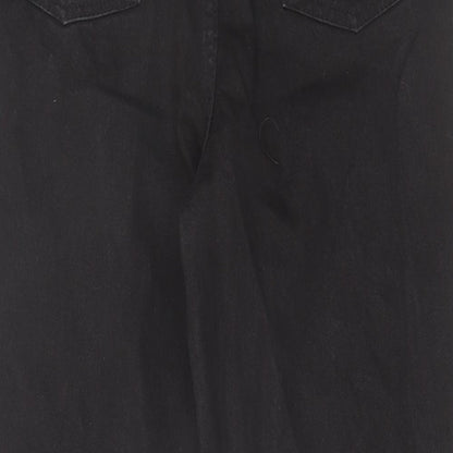 Boohoo Womens Black Cotton Straight Jeans Size 10 L25 in Regular Zip - Raw Hem
