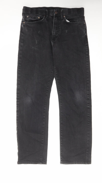 Marks and Spencer Mens Black Cotton Straight Jeans Size 32 in L31 in Regular Zip