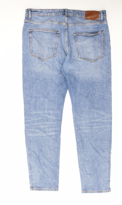 Mango Mens Blue Cotton Straight Jeans Size 36 in L30 in Slim Zip