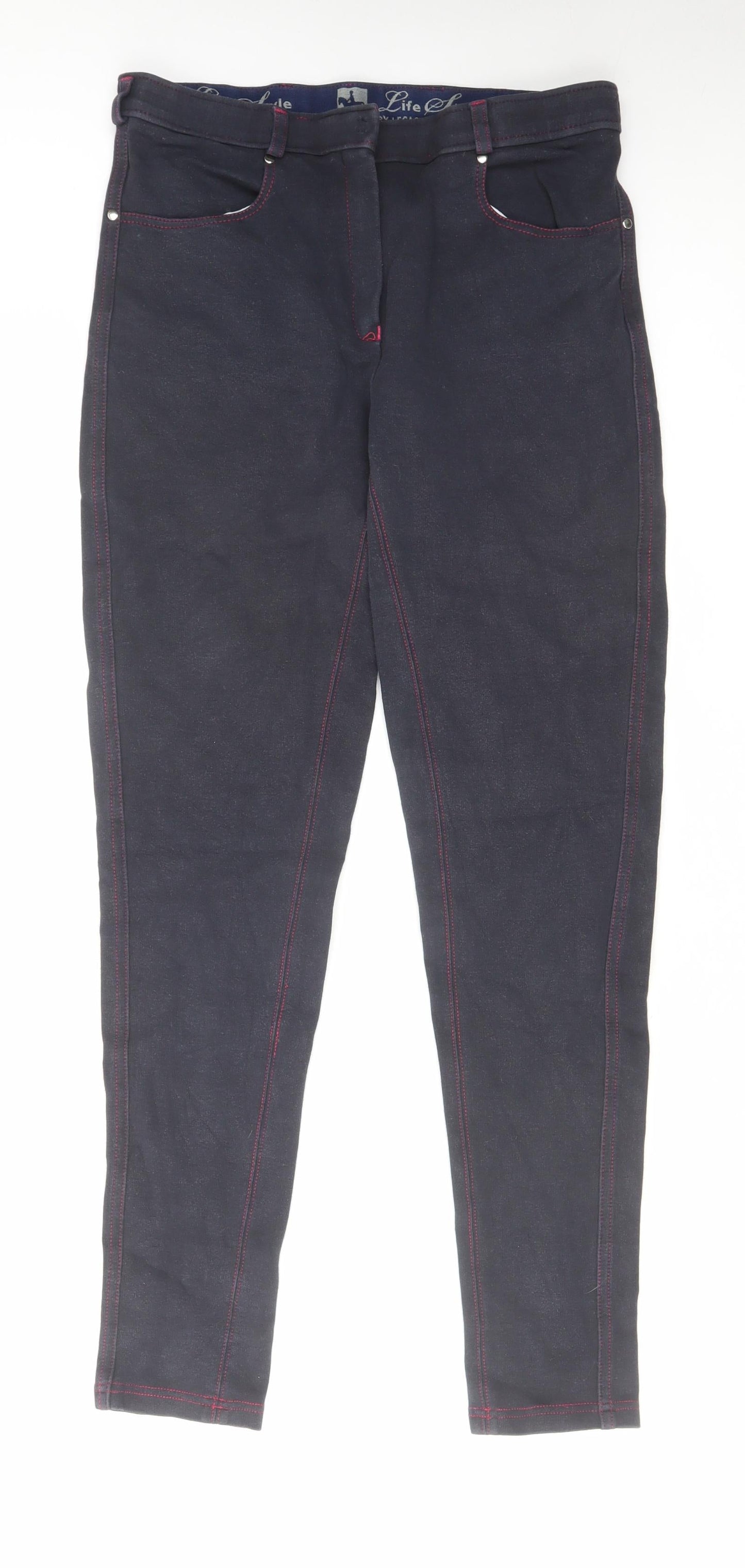 Equestrian Womens Blue Cotton Trousers Size 30 in L29 in Regular Hook & Eye - Equestrian