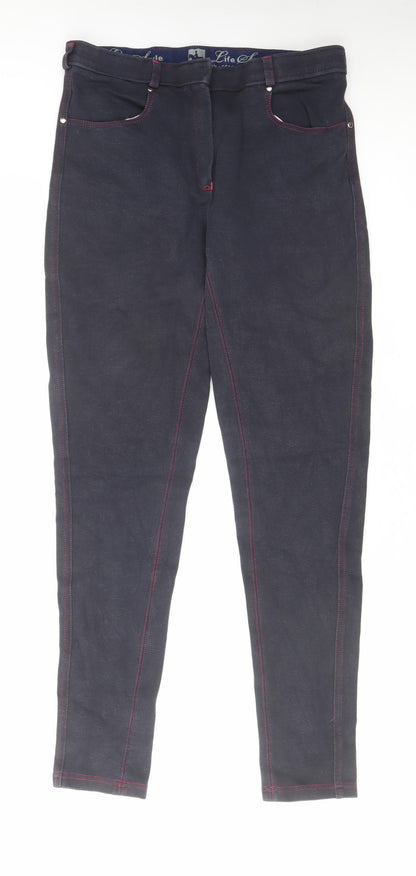 Equestrian Womens Blue Cotton Trousers Size 30 in L29 in Regular Hook & Eye - Equestrian