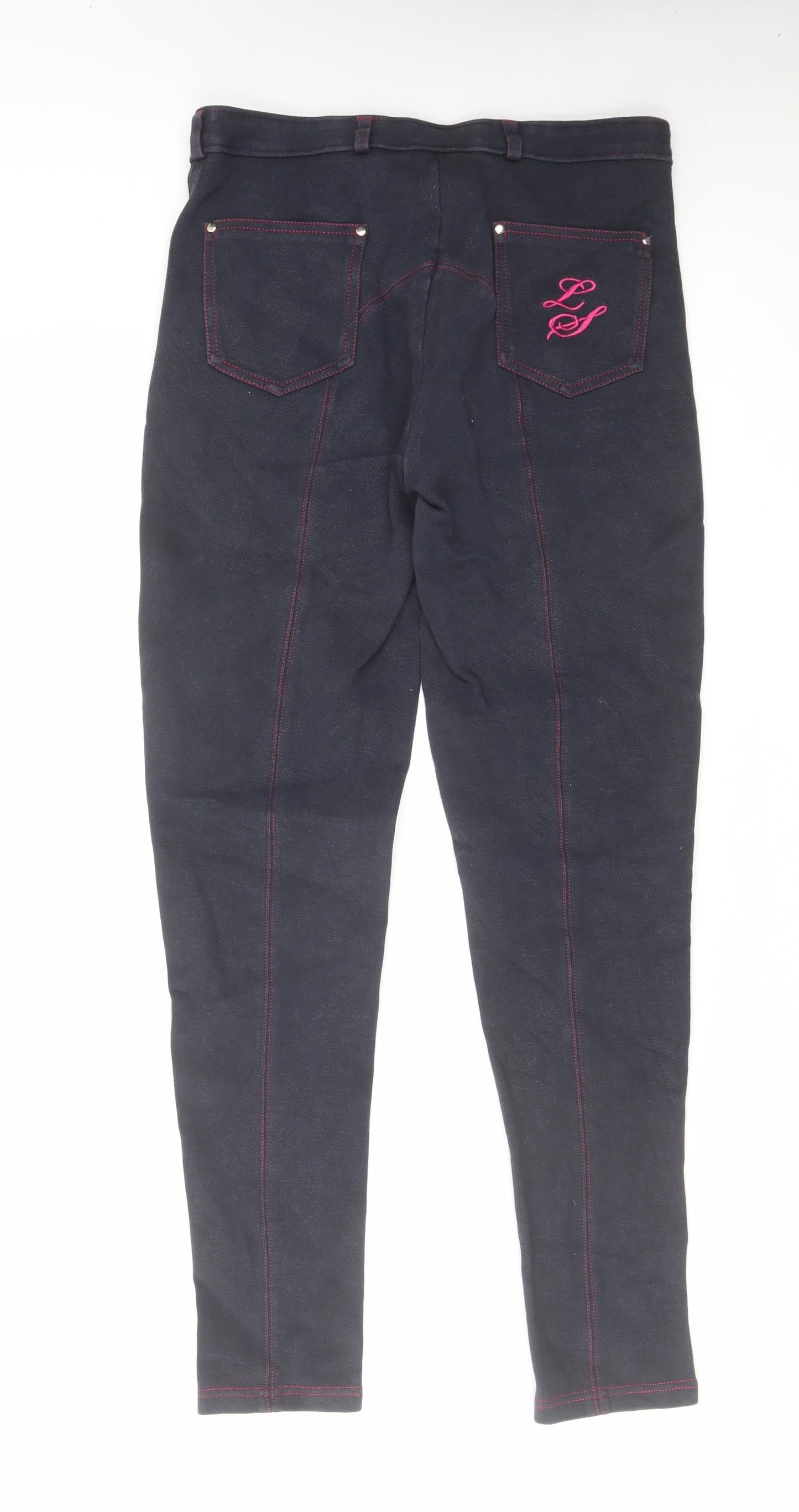 Equestrian Womens Blue Cotton Trousers Size 30 in L29 in Regular Hook & Eye - Equestrian