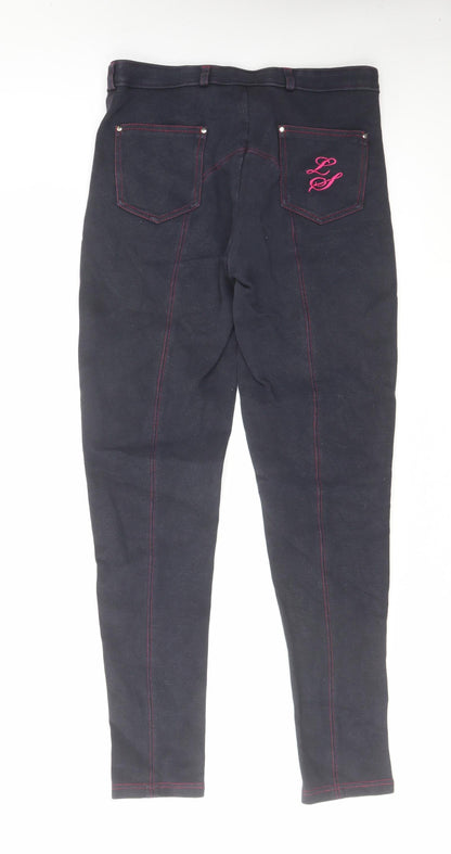 Equestrian Womens Blue Cotton Trousers Size 30 in L29 in Regular Hook & Eye - Equestrian