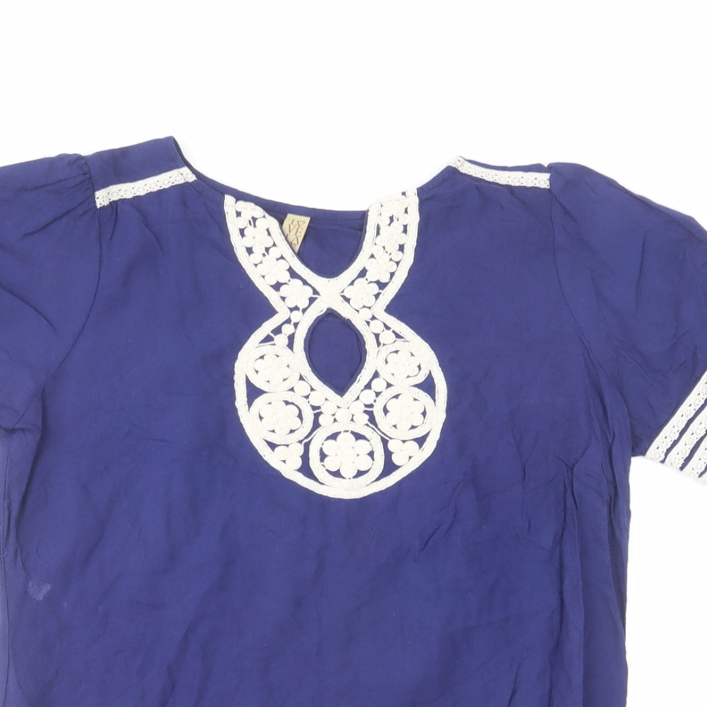 Womens UK Size 10 Love Label Blue Basic T-Shirt