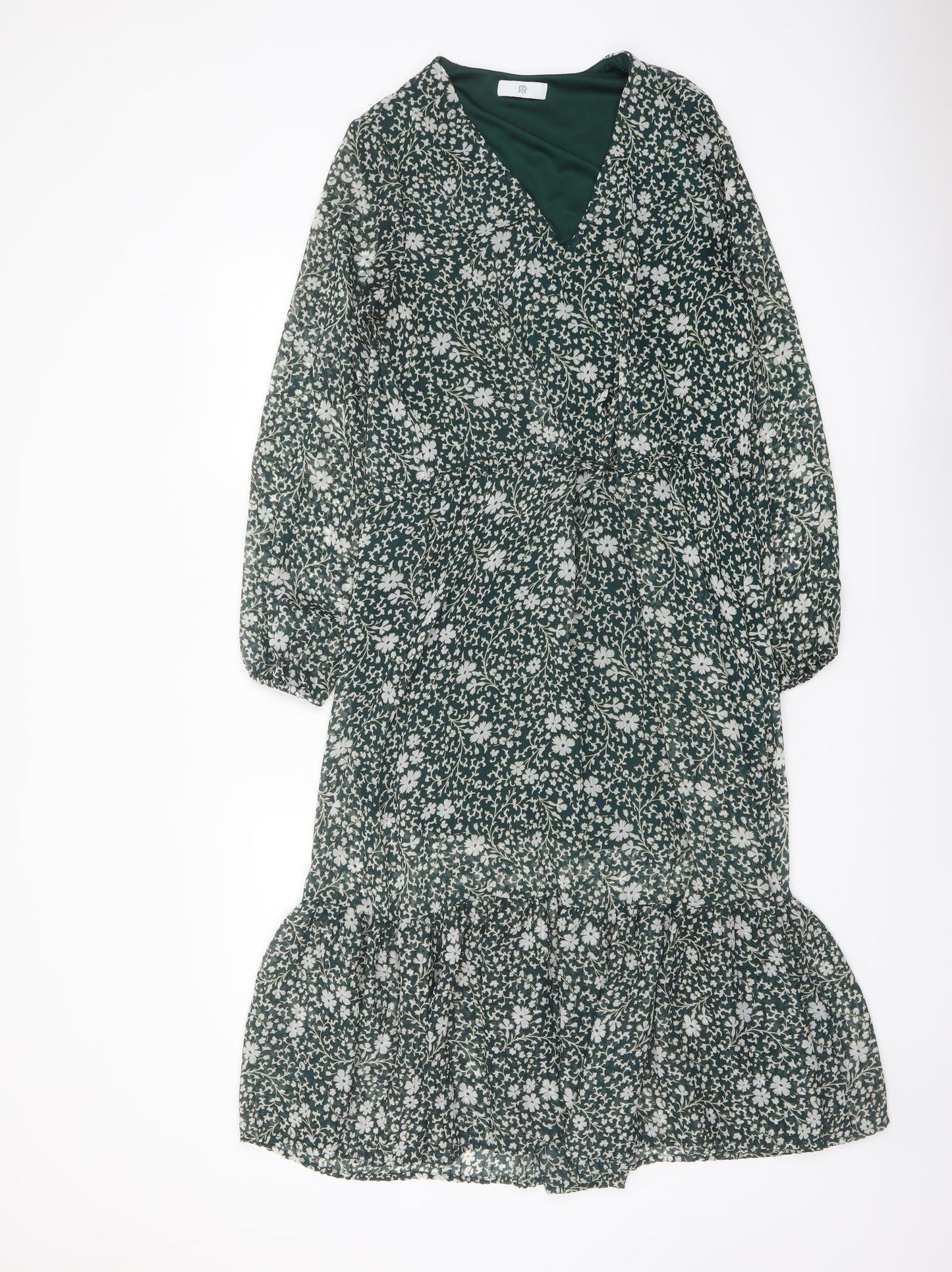 La Redoute Womens Green Floral Polyester A-Line Size 10 V-Neck Pullover