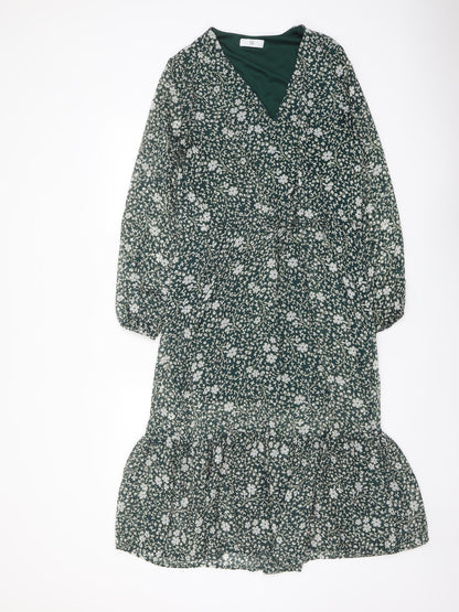 La Redoute Womens Green Floral Polyester A-Line Size 10 V-Neck Pullover