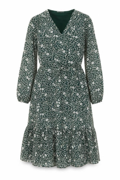 La Redoute Womens Green Floral Polyester A-Line Size 10 V-Neck Pullover