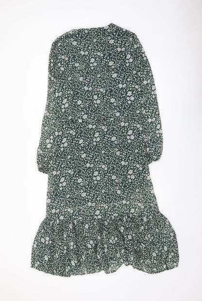 La Redoute Womens Green Floral Polyester A-Line Size 10 V-Neck Pullover