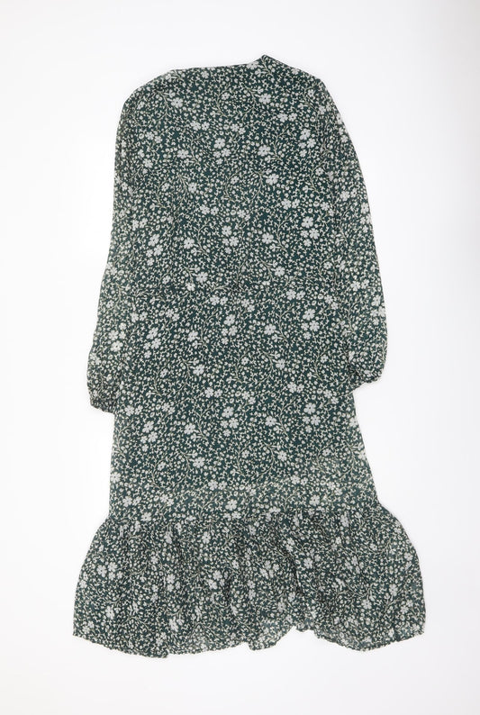 La Redoute Womens Green Floral Polyester A-Line Size 10 V-Neck Pullover