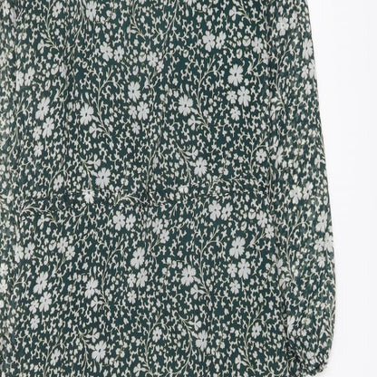 La Redoute Womens Green Floral Polyester A-Line Size 10 V-Neck Pullover