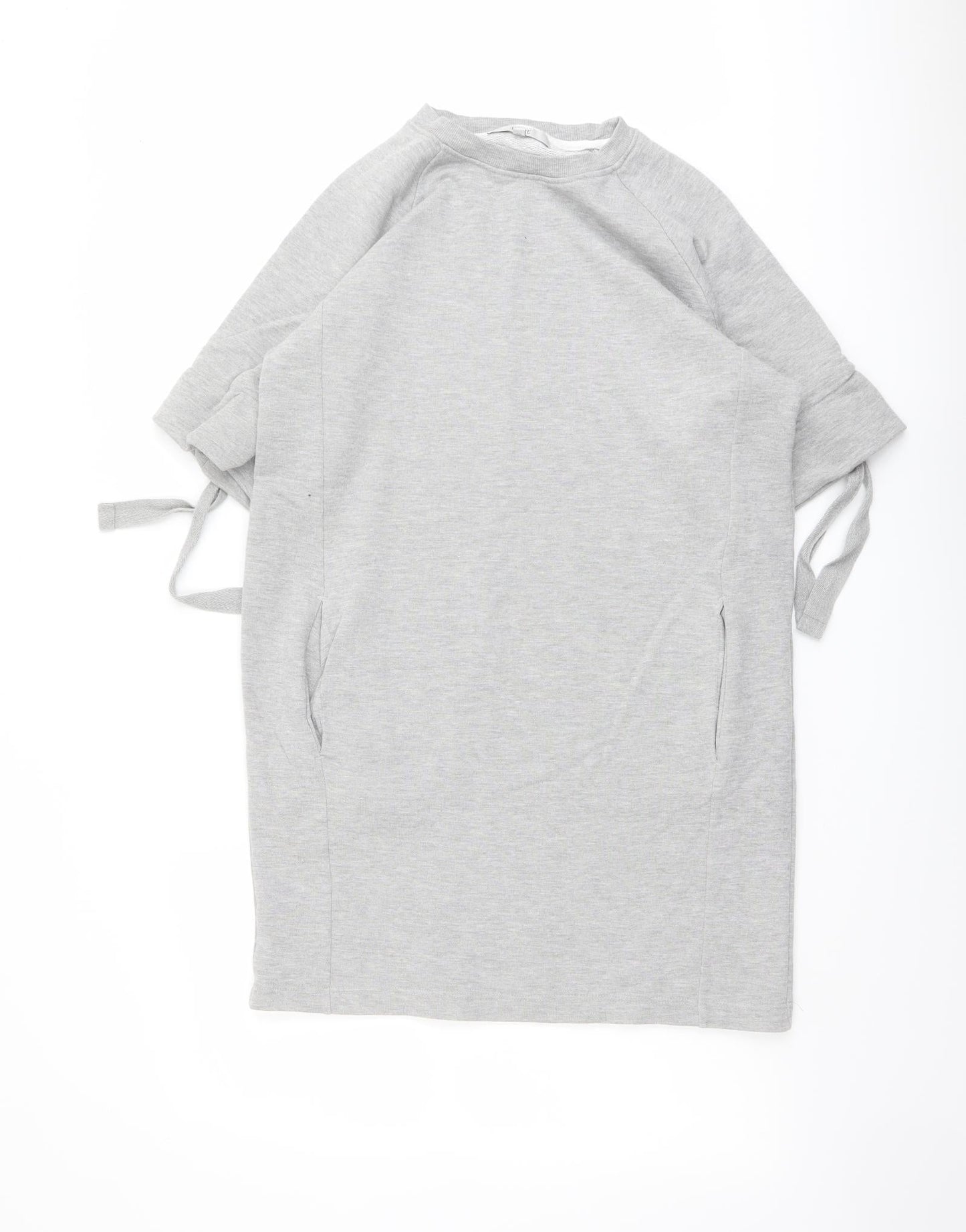 NEXT Womens Grey Cotton Jumper Dress Size 12 Crew Neck Pullover