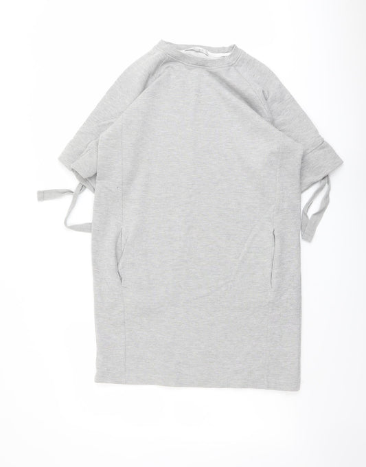 NEXT Womens Grey Cotton Jumper Dress Size 12 Crew Neck Pullover