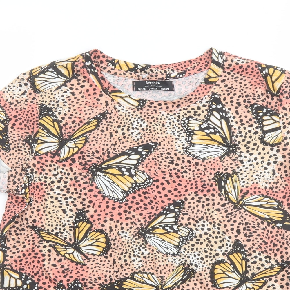 Womens UK Size XS Bershka Multicoloured Basic T-Shirt