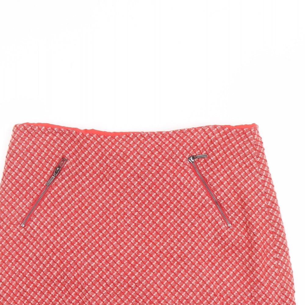 Marks and Spencer Womens Red Geometric Wool A-Line Skirt Size 10 Zip