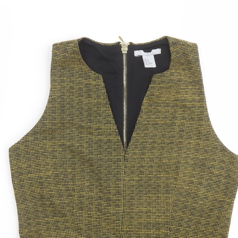 H&M Womens Yellow Polyester Basic Blouse Size M V-Neck - Peplum