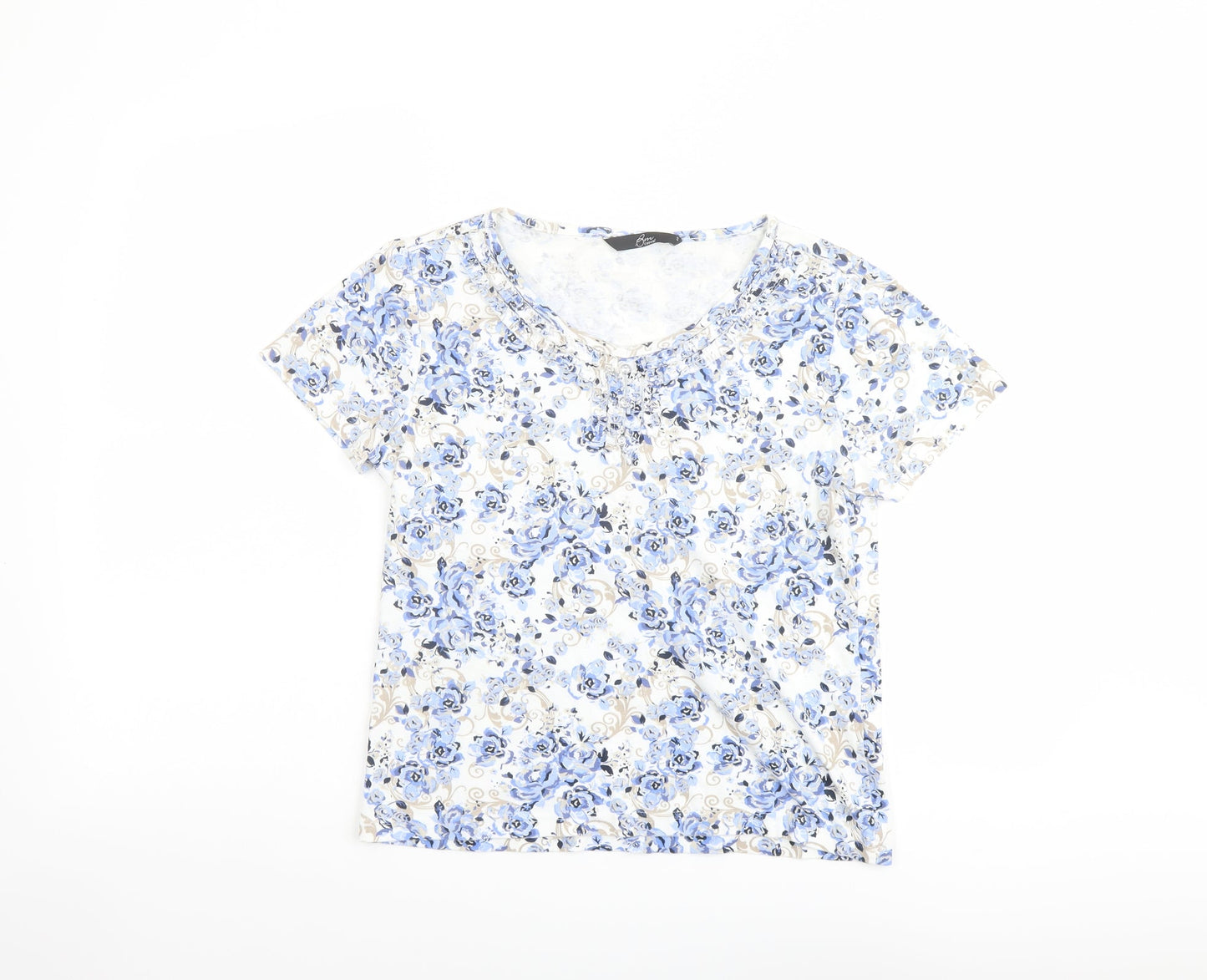 Bonmarché Womens Multicoloured Floral Cotton Basic T-Shirt Size S Boat Neck