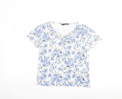 Bonmarché Womens Multicoloured Floral Cotton Basic T-Shirt Size S Boat Neck