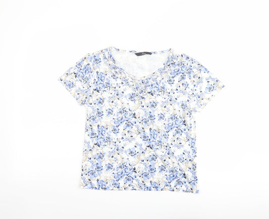 Bonmarché Womens Multicoloured Floral Cotton Basic T-Shirt Size S Boat Neck