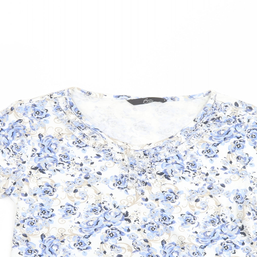 Bonmarché Womens Multicoloured Floral Cotton Basic T-Shirt Size S Boat Neck
