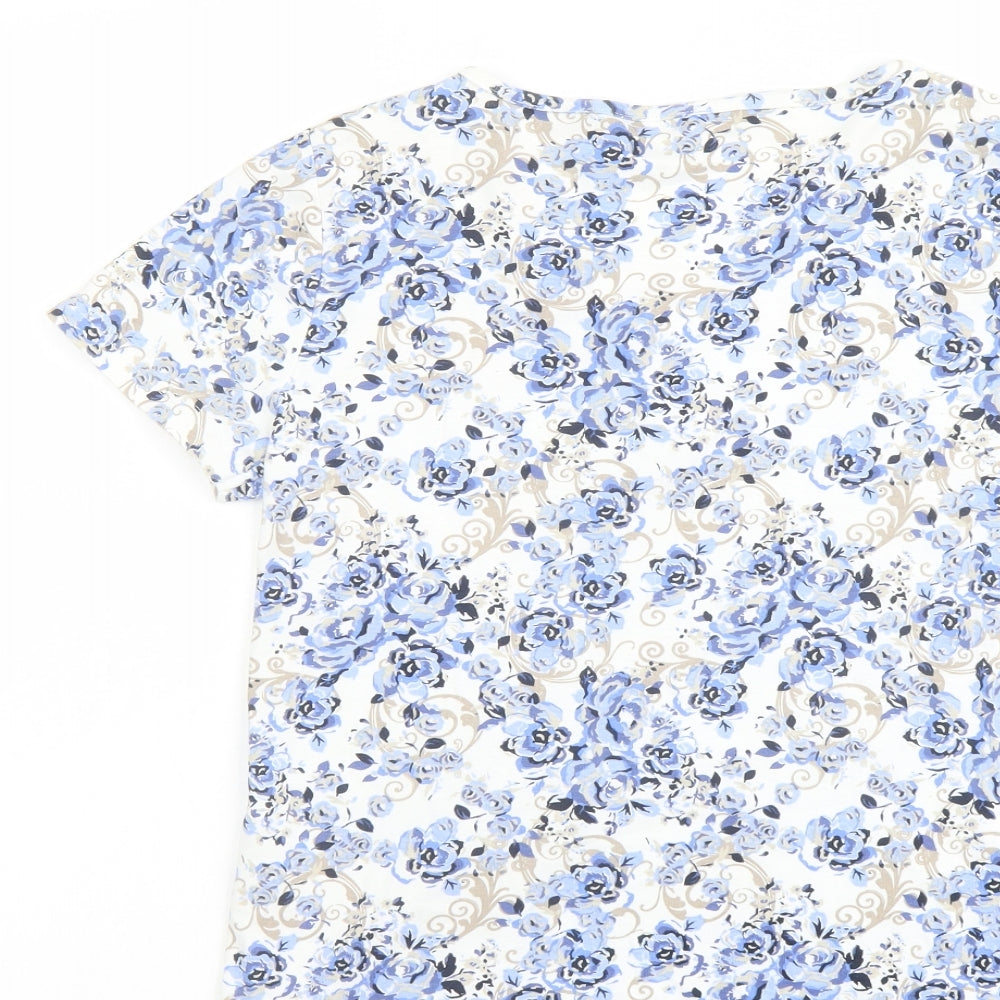 Bonmarché Womens Multicoloured Floral Cotton Basic T-Shirt Size S Boat Neck