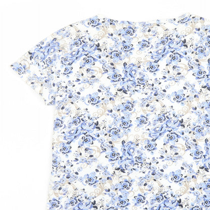 Bonmarché Womens Multicoloured Floral Cotton Basic T-Shirt Size S Boat Neck