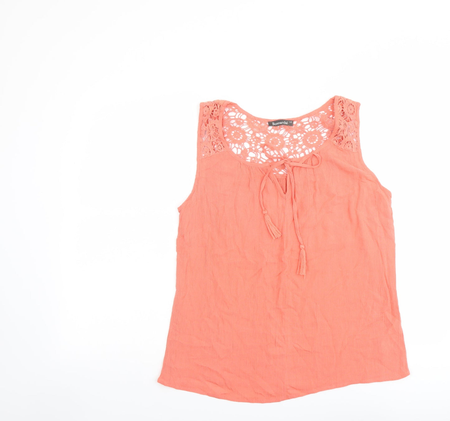 Bonmarché Womens Orange Viscose Basic Tank Size 12 Boat Neck - Crochet Detail
