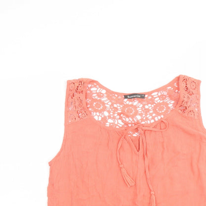 Bonmarché Womens Orange Viscose Basic Tank Size 12 Boat Neck - Crochet Detail