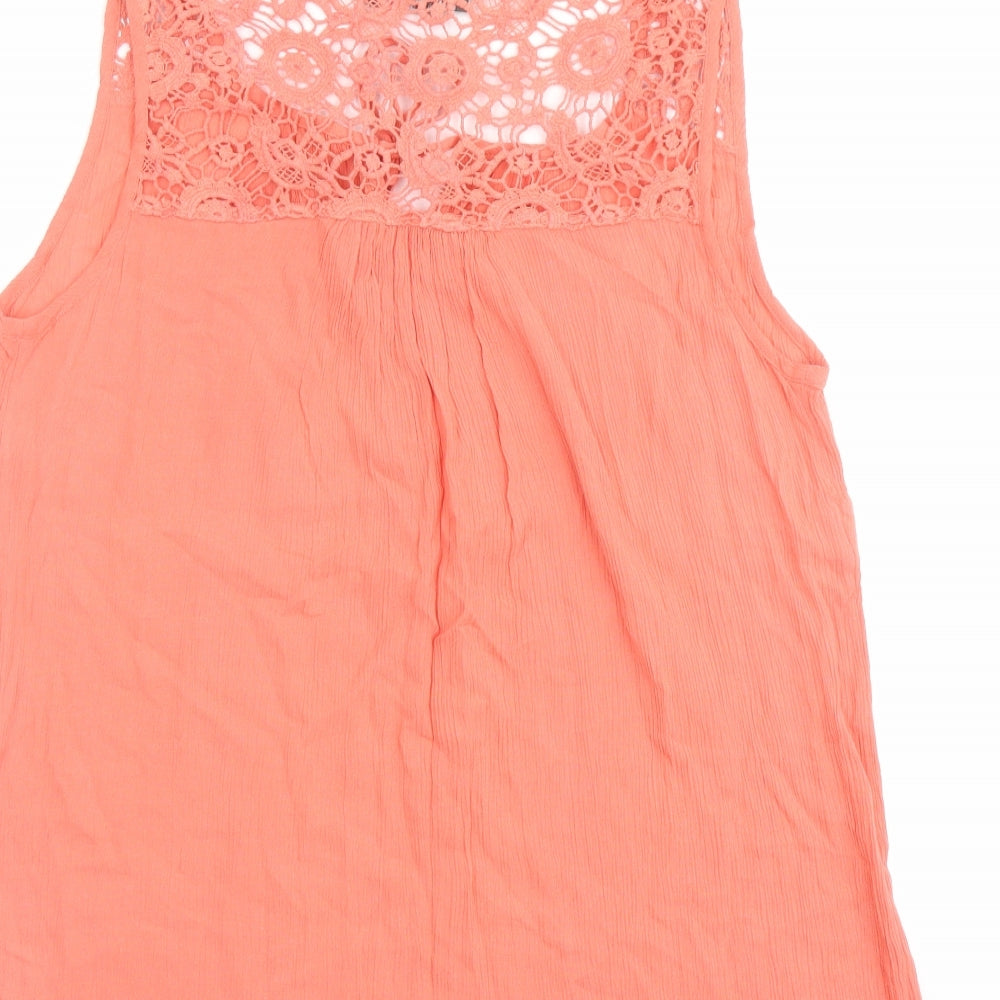 Bonmarché Womens Orange Viscose Basic Tank Size 12 Boat Neck - Crochet Detail