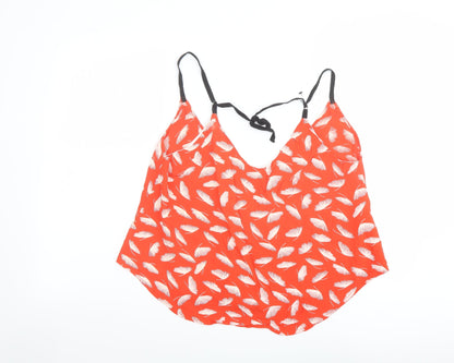 RVCA Womens Red Geometric Viscose Camisole Tank Size M V-Neck - Feather Print