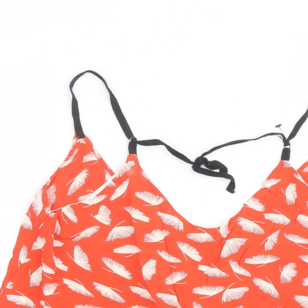 RVCA Womens Red Geometric Viscose Camisole Tank Size M V-Neck - Feather Print