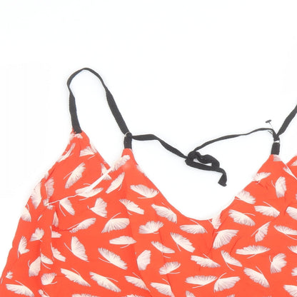 RVCA Womens Red Geometric Viscose Camisole Tank Size M V-Neck - Feather Print