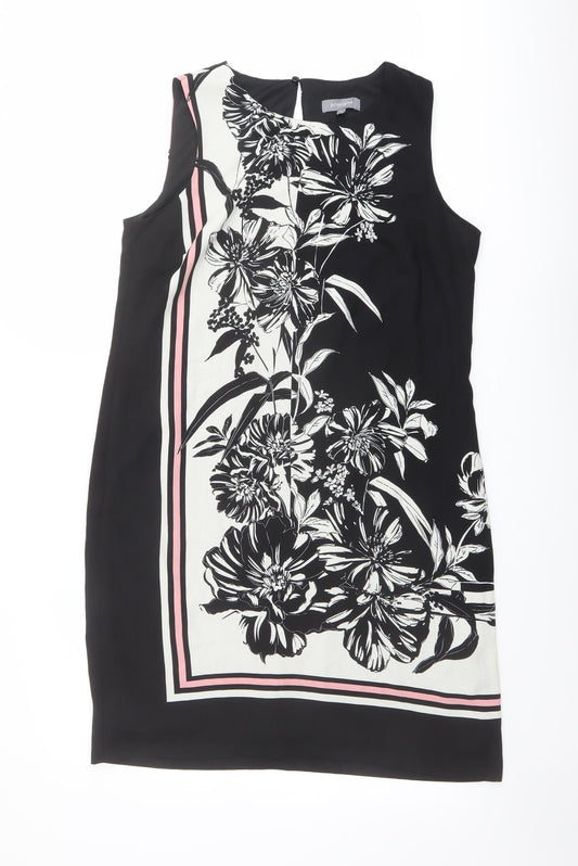 Principles Womens Black Floral Polyester Shift Size 10 Boat Neck Button