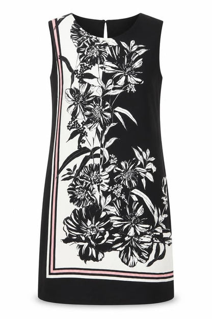 Principles Womens Black Floral Polyester Shift Size 10 Boat Neck Button