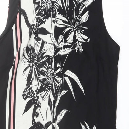 Principles Womens Black Floral Polyester Shift Size 10 Boat Neck Button