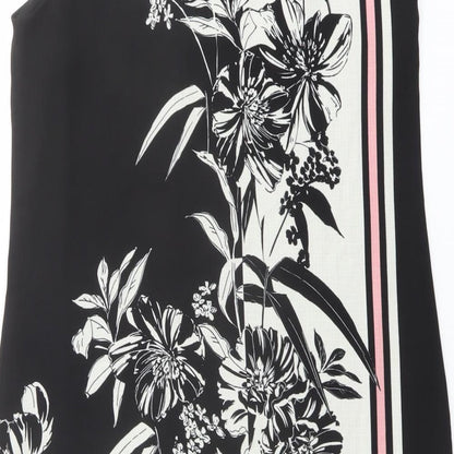 Principles Womens Black Floral Polyester Shift Size 10 Boat Neck Button