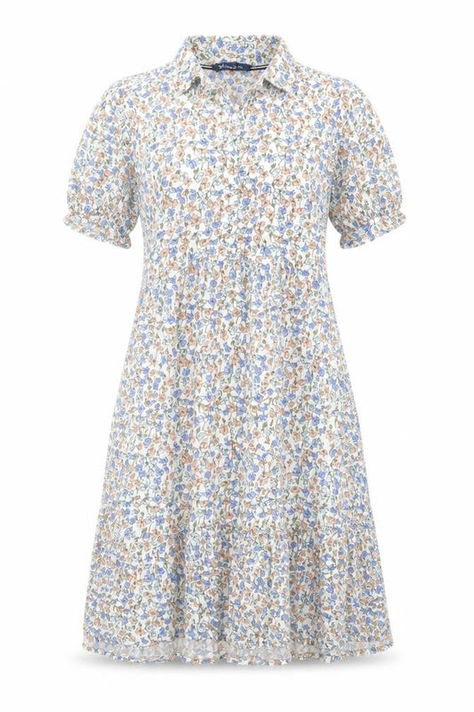 Front view of Crew Clothing Multicoloured Floral Viscose Shirt Dress, size 10, Collared Button