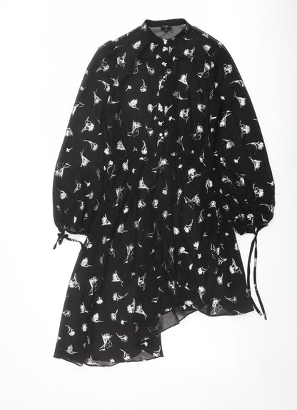 River Island Womens Black Floral Polyester Shirt Dress Size 8 Round Neck Button