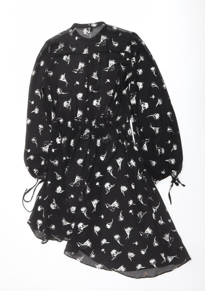River Island Womens Black Floral Polyester Shirt Dress Size 8 Round Neck Button